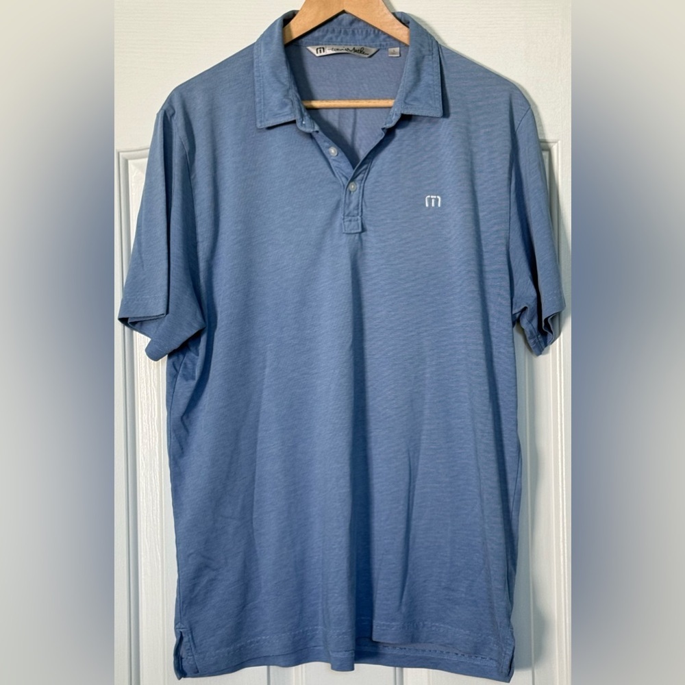 TravisMathew Men’s Polo Shirt Blue Pima Cotton Slub Knit Golf Casual Size Large